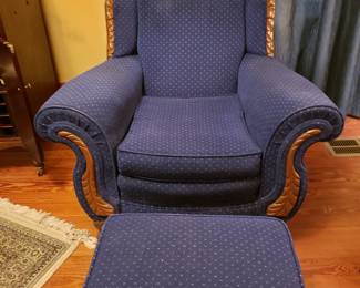 Antique Upholstered Armchair and Ottoman
