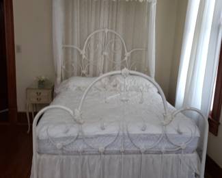 Antique White Metal Bed with Canopy