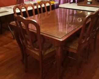 French Dining Table and 6 Rush Seat Chairs
