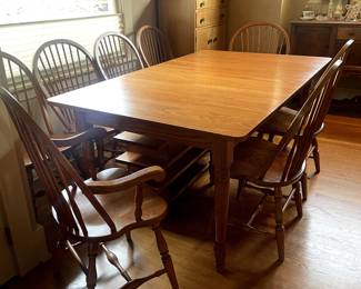 Custom Pennsylvania Woodworking dining table and eight chairs (and three leaves)