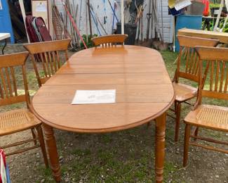 Primitive Oak Table and Cane Chairs