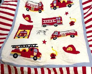 Boys Fire Truck And Dog Quilt Queen Size
