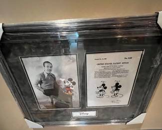 Framed Walt Disney Patent for Mickey Mouse collage. December 16, 1930