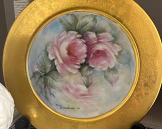 Vintage 1960's gold embossed, hand painted plate.  10" in diameter.