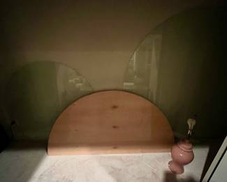 Round wooden table and glass table tops