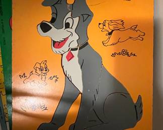 Vintage Playskool Lady & The Tramp Walt Disney Production 7 piece wooden puzzle.