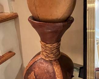 Vintage MCM leather wrapped Green Glass Liquor Decanter.  Made in Italy.