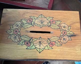 Hand painted wooden bank box.  There are two of these.