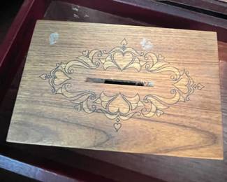 Hand painted wooden bank box.  There are two of these.