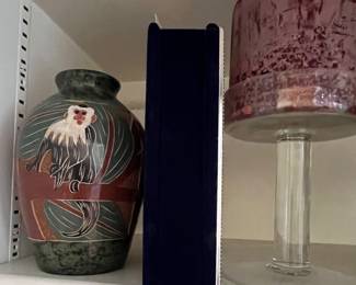 Vintage Costa Rican Pottery Vase.  Toucan Monkey design.