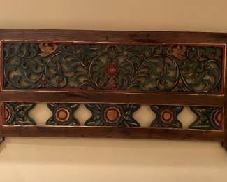 Asian themed carved wooden panel