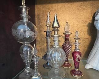 Various sized glass perfume bottles