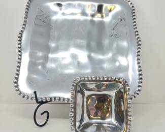 NIB Lenox Bird Scroll Mirrored Jewelry Box & Organics Bead Chip and Dip Set