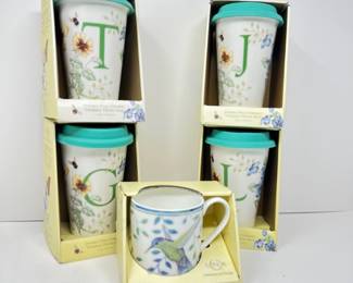 NIB Lenox Ceramic Hummingbird Mug & (4) Travel Mugs