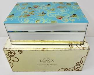 NIB Lenox Bird Scroll Mirrored Jewelry Box & Organics Bead Chip and Dip Set