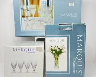 NIB Marquis by Waterford (8)Sparkle Iced Beverage Stemware & Honor Vase