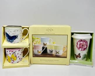 NIB Lenox Butterfly Meadow Coffee & Tea Mugs + Travel Cup