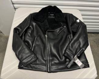 NWT GUESS Mens Asymmetrical Black Faux Leather Jacket - XXL