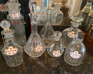 Decanters with Liquor tags