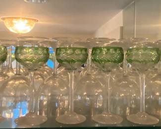 Etched Green/clear Goblets