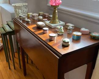 Antique Droop leaf Table and Some of the porcelain trinket boxes