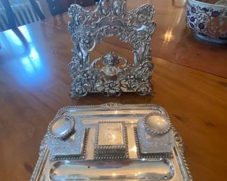 Sterling Silver Letter Holder and Inkwell