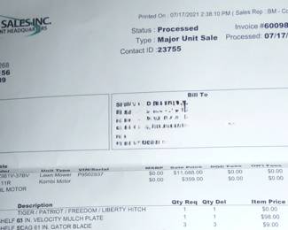 Invoice when purchased Scag 