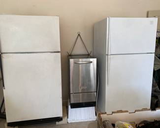 Two great working refrigerators. 
Drop down ice maker fits under a countertop- 18”x34”