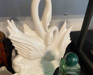 Vintage Hull pottery, white double swan planter