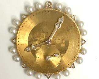 Contact for price
14K diamond & pearl vintage clock pendant/brooch

