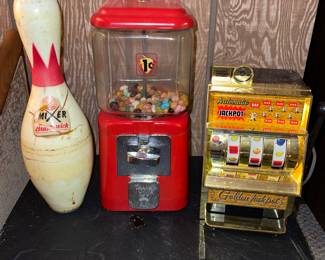 Bowling Pin, Gumball Machine, Mini Slot Machine