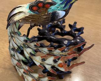 OLD CHINESE
FILIGREE SILVER GILT CLOISONNE ENAMEL
BIRD FIGURINE
PHOENIX