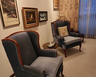 Vintage ROWE Blue Velvet Wingback Chairs