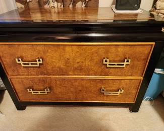 Century Furniture Black Lacquer and Burl Wood Dresser