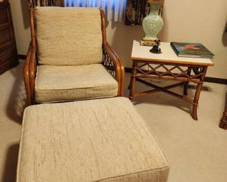 Ficks Reed Bamboo Chair, Ottoman, Side Table
