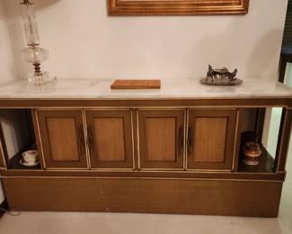 Unique Vintage Marble Top Side Board Cabinet