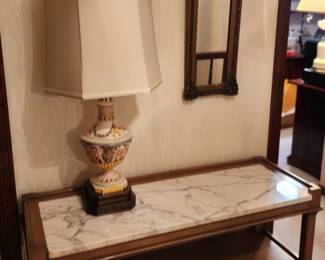 Vintage Marble Top Server, Vintage Lamp w Oriental Touches, Decorative Mirror