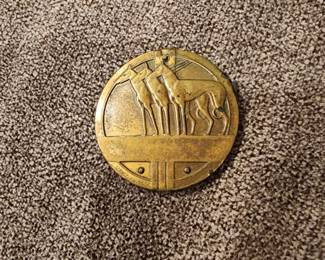 1930s Swank Art Deco Round Pocket Knife File Cigar Cutter Greyhound Dogs