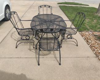 HEAVY DUTY WROUGHT IRON, PATIO/DECK FURNITURE - TABLE W/ 4 ROCKING CHAIRS - $250