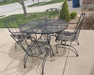 HEAVY DUTY WROUGHT IRON, PATIO/DECK FURNITURE - TABLE W/ 4 ROCKING CHAIRS - $250