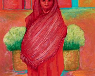 126
Jorge Ochoa
b. 1950, Mexican
Young Girl In Shawl, 1997
Oil on canvas
Signed and dated lower right: J. Ochoa
19.5" H x 16" W
Estimate: $300 - $500