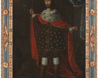 165
18th Century Spanish Colonial School
Saint Louis (Louis IX)
Oil on canvas laid to waxed canvas
Appears unsigned
41" H x 30" W
Estimate: $2,500 - $3,500
