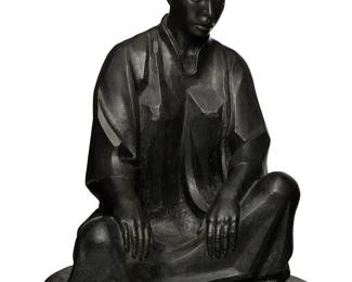 103
Felipe Castañeda
Seated Woman, 1994
Patinated bronze
Edition: 1/7
Signed, numbered, and dated to top of base: F. Castañeda I/VII; further marked to base verso: Fundicion / Carlos Rojas A / Mexico 95
25" H x 17.5" W x 16" D
Estimate: $3,000 - $5,000