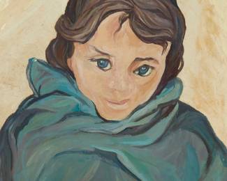 140
Pablo O'Higgins
1904-1983, Mexican
"A Young Girl"
Oil on canvas
Signed lower right: P. O'Higgins; titled on a label affixed to the lower portion of the frame, verso
23.5" H x 18.5" W
Estimate: $6,000 - $8,000