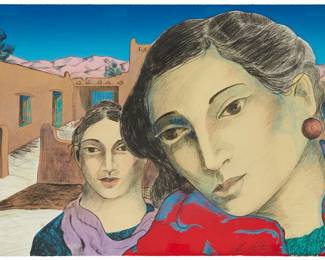 93
Miguel Martinez
b. 1951, Mexican
Two Woman On A Village Street, 1986
Lithograph in colors on paper
Edition: 25/125
Signed, dated, and numbered in the lower right corner: M. Martinez
Image/Sheet: 21" H x 29" W
Estimate: $1,000 - $2,000