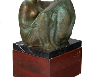 54
Alberto De La Vega
20th Century, Mexican
Embracing Figures, 1964
Patinated and verdigris bronze on marble base
Signed and dated in the casting: Alberto de la Vega
Set on a rotating wood plinth
Figures with marble base: 8.875" H x 7.5" W x 6.75" D; Plinth: 4" H x 7" W x 6.5" D
Estimate: $700 - $900