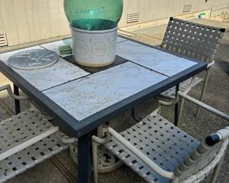 Slate Top Patio Table with Vinyl Cross Strap Patio Chairs