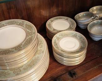 Wedgwood Dinnerware Set with Gold Columbia (Sage Green) Pattern