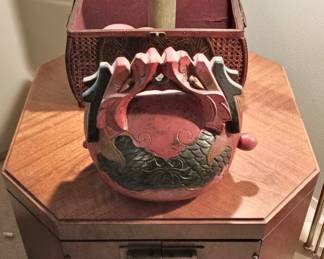 Black & Red Wooden Double Headed Dragon Asian Temple Gong
