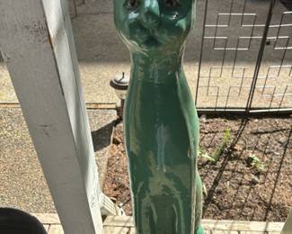 Turquoise Ceramic Tall Cat Statue